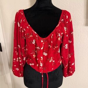 American Eagle Red Floral Blouse